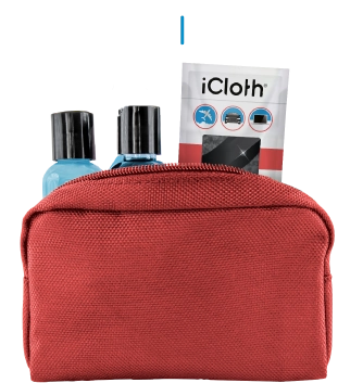 A close-up image of an iCloth neatly placed in an amenities bag, showcasing a thoughtful and practical gift for guests to enhance their experience with a touch of convenience and care.