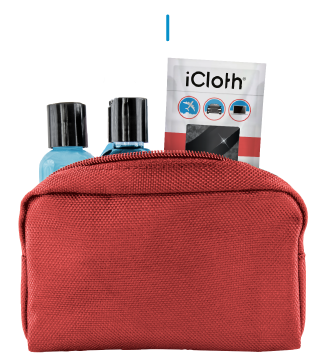 A close-up image of an iCloth neatly placed in an amenities bag, showcasing a thoughtful and practical gift for guests to enhance their experience with a touch of convenience and care.