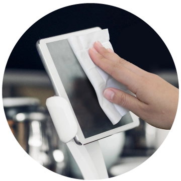 iCloth Wipes ensuring guest-facing technology stays responsive and clean – the ultimate touch solution!
