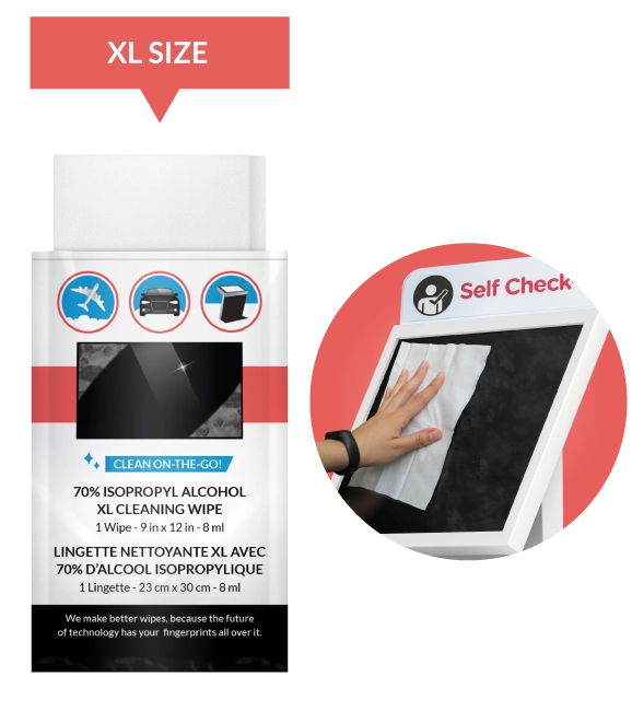 iCloth XL wipes effortlessly clean self-service tablets and glass doors, ensuring a streak-free shine. The extra-large size provides maximum coverage for efficient and thorough cleaning.