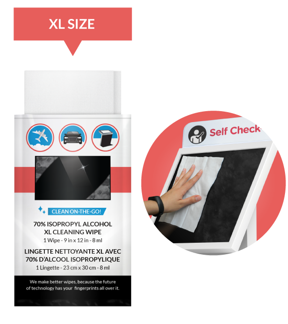 iCloth XL wipes effortlessly clean self-service tablets and glass doors, ensuring a streak-free shine. The extra-large size provides maximum coverage for efficient and thorough cleaning.