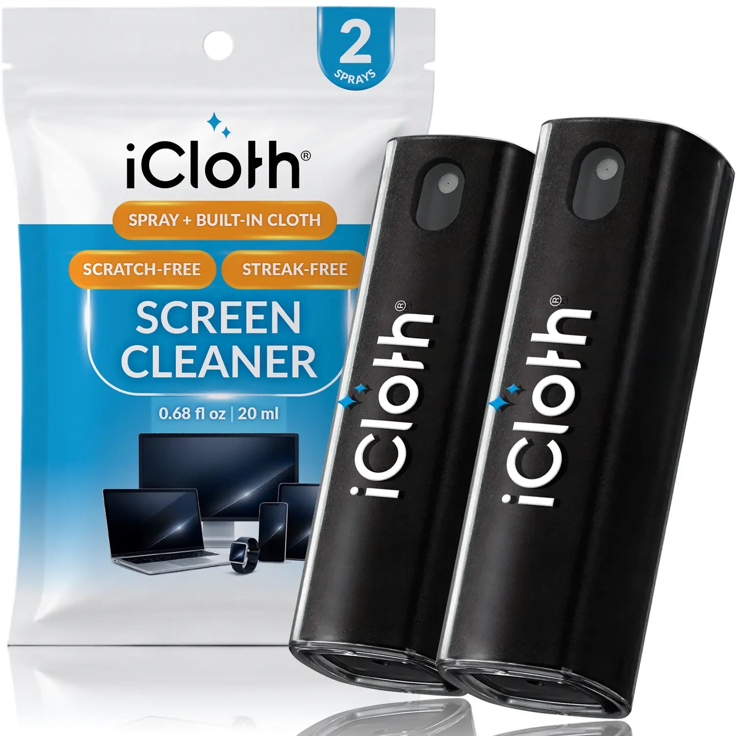 iCloth 2-in-1 Screen Cleaner Spray with Built-In Microfiber Cloth – 20 ml