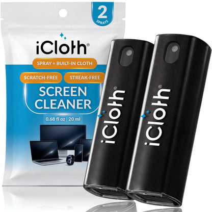 iCloth 2-in-1 Screen Cleaner Spray with Built-In Microfiber Cloth – 20 ml