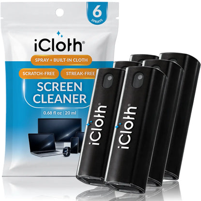 iCloth 2-in-1 Screen Cleaner Spray with Built-In Microfiber Cloth – 20 ml