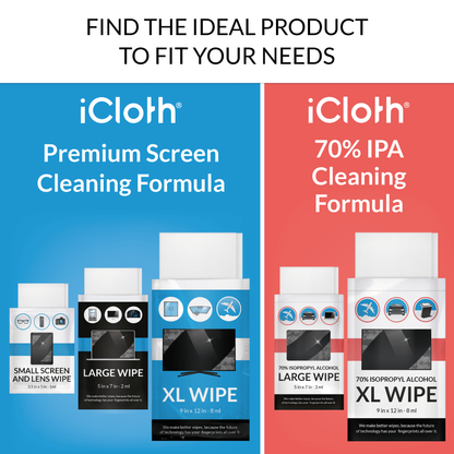 iCloth Extra Large Monitor and TV Screen Cleaner Pro-Grade Individually Wrapped Wet Wipes, 1 Wipe Cleans Several Flat Screen TV's and Monitors.