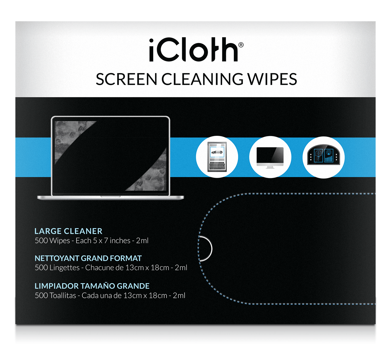 iCloth Large Lens and Screen Cleaner Pro-Grade Individually Wrapped Wet Wipes, 1 Wipe Cleans a LCD Monitor, Laptop, or Flat Screen HDTV.