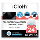 iCloth 70% Isopropyl Alcohol Cleaning Wipes – For Extra-Large Devices & Surfaces – Screen Cleaner For All Kinds of Large Electronics – Streak-Free Formula & Lint-Free Cloth – Box of 24.